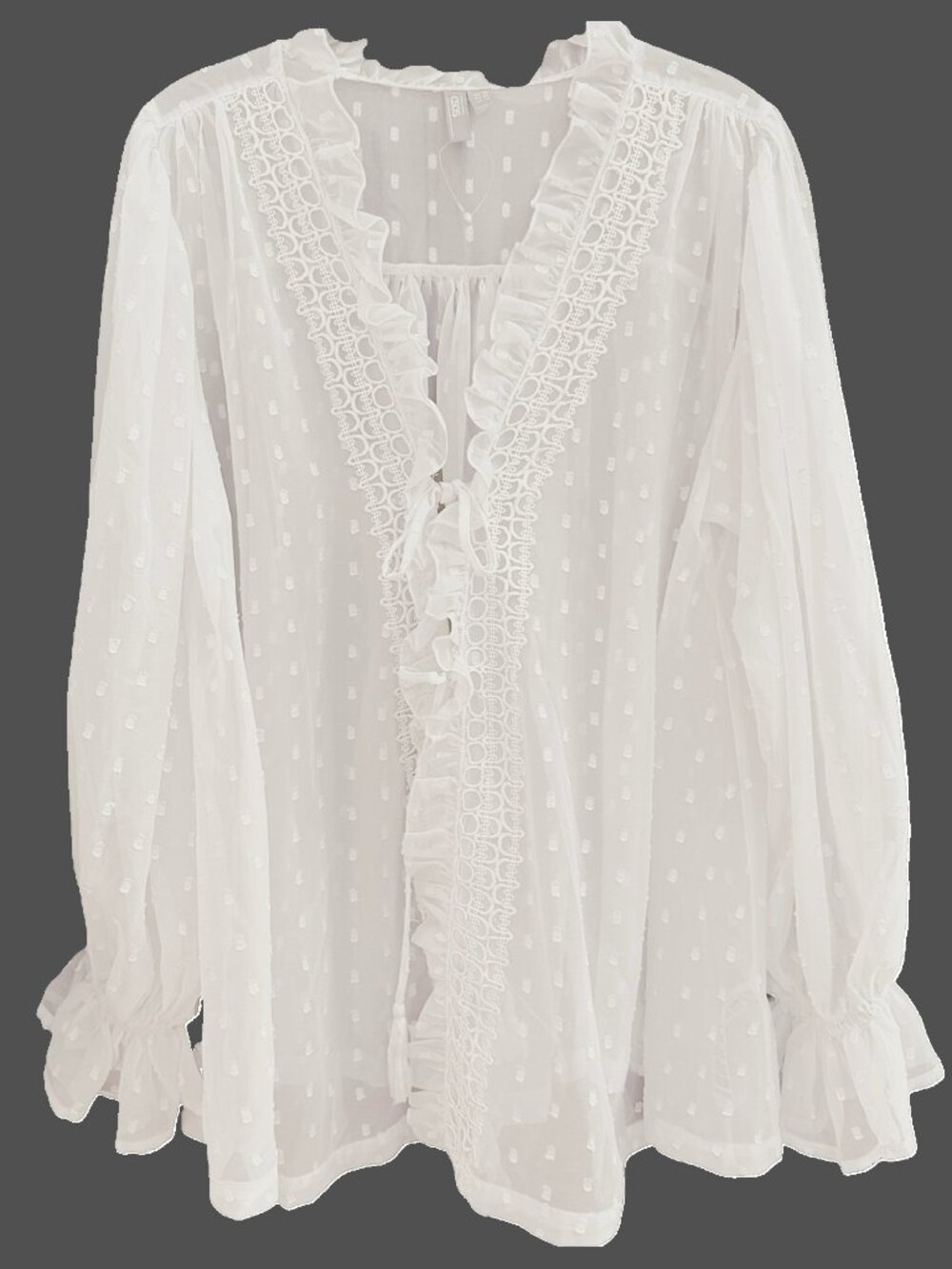 Asos WHITE Size 14 Sheer Swiss Dot Ruffled Top Blouse